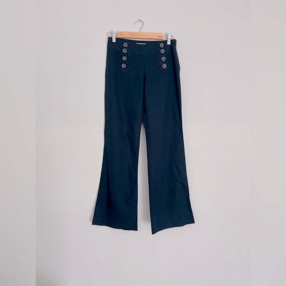 Banana republic navy blue sailor straight leg flare linen pants, size 0